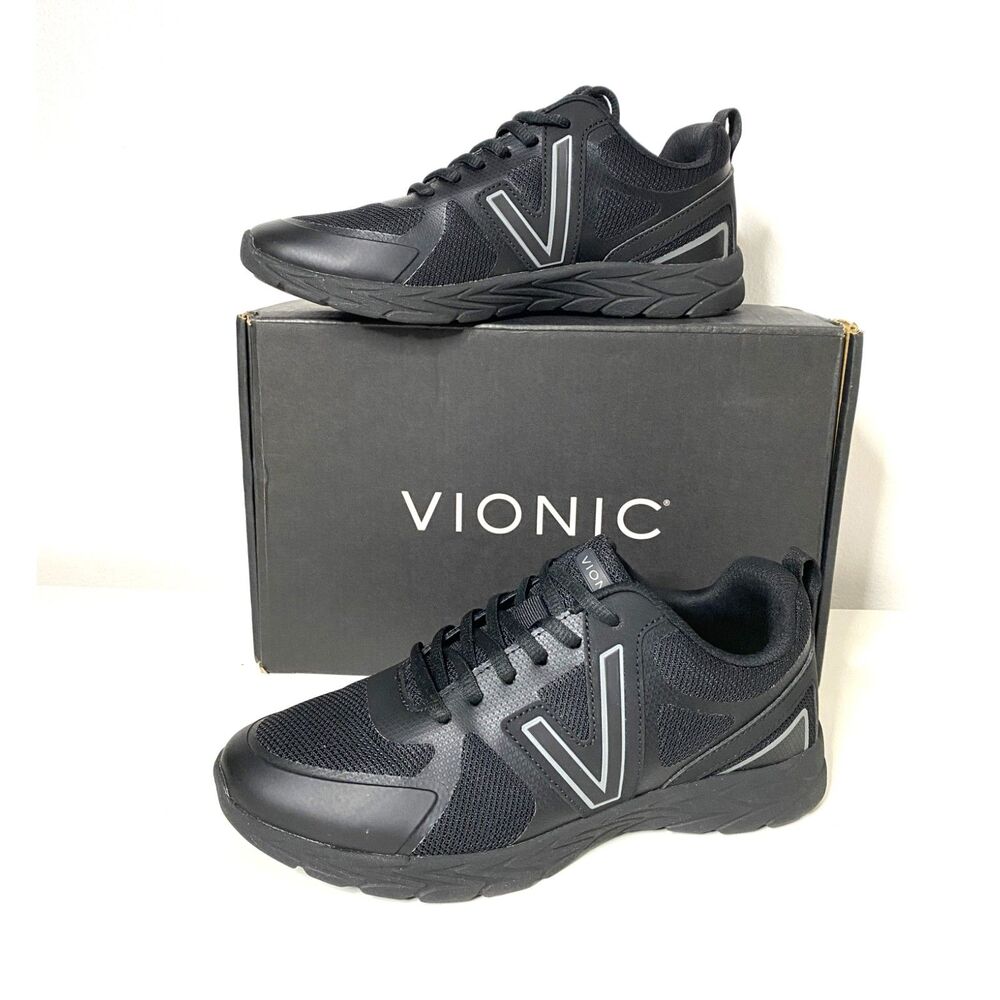 NWB Vionic Miles II Womens Black and Charcoal Lightweight Comfort Sneaker Sz 6.5